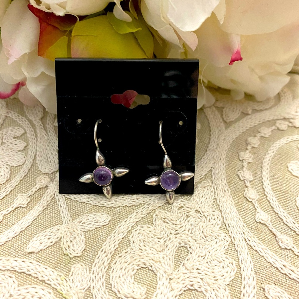 Sterling silver antique earring amethyst stone